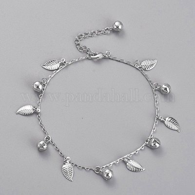 Браслеты с подвесками в виде листьев из латуни AJEW-B005-07P-1