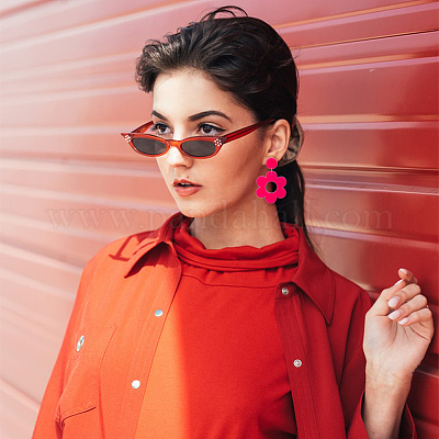 6 пара двухцветных акриловых сережек-гвоздиков с цветочным узором и стальными железными штифтами для женщин EJEW-AN0004-03-1