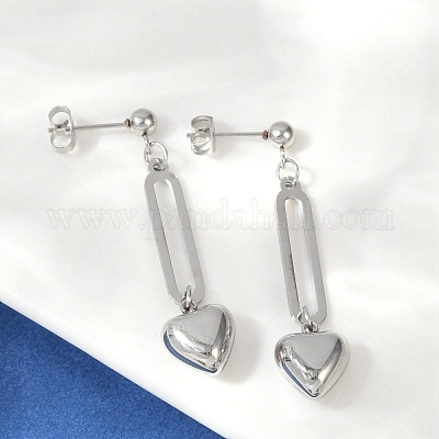 Серьги-гвоздики в форме сердца из нержавеющей стали 304 EJEW-V004-01P-1