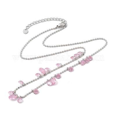 Женские цепочки-цепочки с каплевидными и плоскими круглыми шариками из нержавеющей стали 304 с кубическим цирконием NJEW-F328-11P-08-1