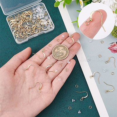 50 шт. настоящие латунные горизонтальные петли для сережек-крючков с покрытием из 18-каратного золота KK-CN0001-81-1