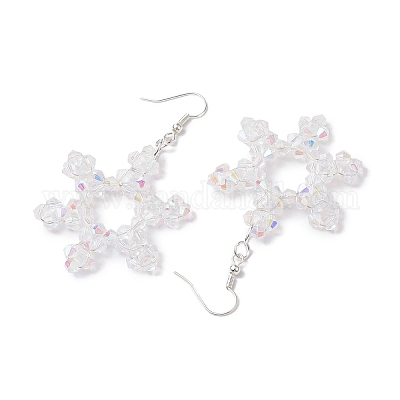 Стеклянные серьги со снежинками EJEW-TA00474-1
