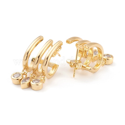 Серьги-кольца из латуни с прозрачным кубическим цирконием и прозрачным паве EJEW-J101-24G-1