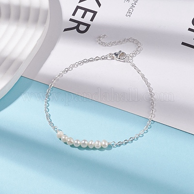 Браслет из натуральных жемчужных бусин с цепочками из нержавеющей стали 304 для женщин BJEW-JB08002-02-1