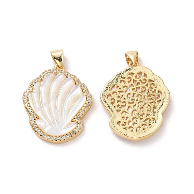 Подвески из латуни в форме раковины из прозрачного кубического циркония KK-G406-17G-1