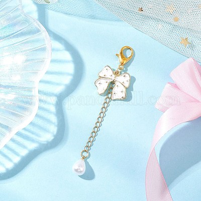 Подвесные украшения из эмалевого сплава с бантом и АБС-пластика с имитацией жемчуга HJEW-JM04237-04-1