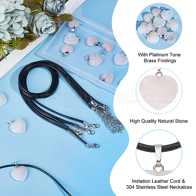 Набор для самостоятельного изготовления ожерелий с подвеской в виде сердца из натурального розового кварца DIY-OC0012-08-1