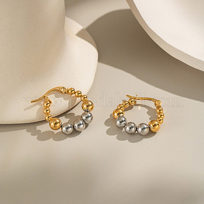 Круглые серьги-кольца из нержавеющей стали двухцветные FN9232-1