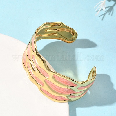 Браслеты-манжеты из нержавеющей стали 304 с эмалью для женщин BJEW-B159-04G-1