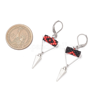 Серьги-гвоздики с застежкой-молнией из латунного стекла с треугольным глазом EJEW-MZ00452-1