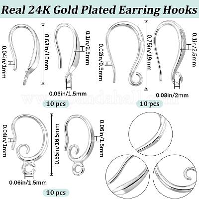 30 шт. 3 стиля стойки с покрытием из экологически чистой латуни крючки для сережек KK-BBC0010-18S-1