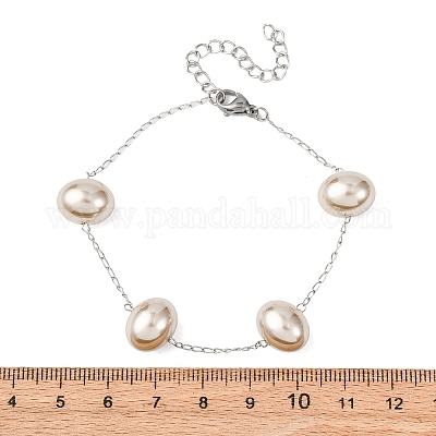 Браслеты из акриловых бусин с искусственным жемчугом BJEW-F519-01P-1