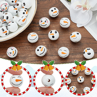 60 шт. 6 стиля круглые рождественские бусины в виде снеговика из дерева европейские WOOD-PH0003-05-1