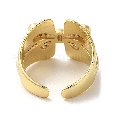 Открытые манжеты с бантом из латуни микро паве с прозрачным фианитом RJEW-U008-01B-G-1