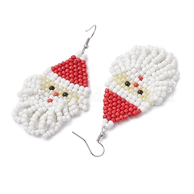 Серьги с подвесками из стеклянных семян EJEW-JE06214-1