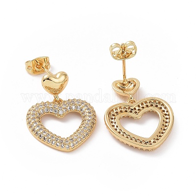 Серьга-гвоздик с выдолбленным сердцем из прозрачного кубического циркония EJEW-C008-01G-1