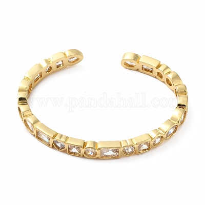 Прямоугольный кубический цирконий и открытый браслет-манжета в форме сердца BJEW-E378-01G-1