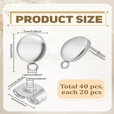 20 шт. фурнитура для сережек-гвоздиков из нержавеющей стали 201 STAS-LP0004-08-1