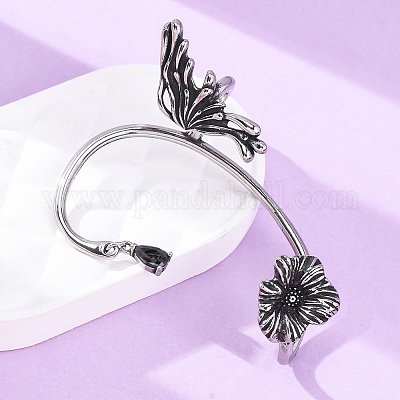 Серьги-манжеты из хирургической нержавеющей стали 316 с черным кубическим цирконием EJEW-E300-27AS-01-1