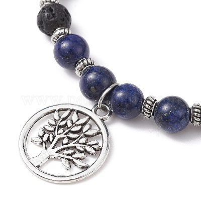 Круглый эластичный браслет из натуральной лавы и смешанных драгоценных камней с бусинами BJEW-JB09767-1