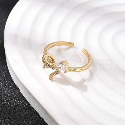 Латунные кольца-манжеты из прозрачного кубического циркония с паве RJEW-P173-01G-01-1