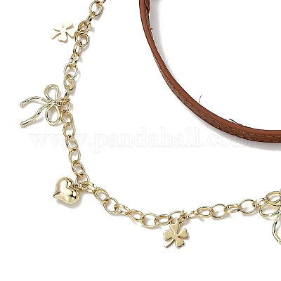 Декоративные цепочки из нержавеющей стали 304 и сплава в форме сердца и клевера с бантом из латуни FIND-JF00180-1