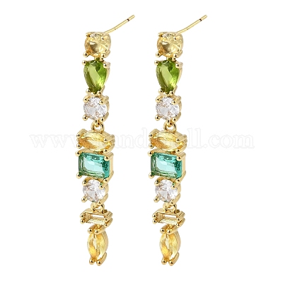 Прямоугольные серьги-гвоздики из латуни с микропаве и цирконием EJEW-Z153-01G-01-1