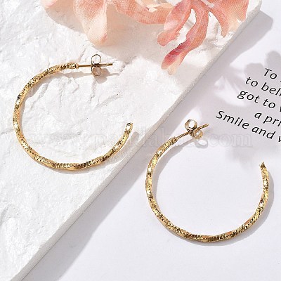 Серьги-гвоздики из нержавеющей стали 304 в форме буквы С EJEW-R017-02G-01-1