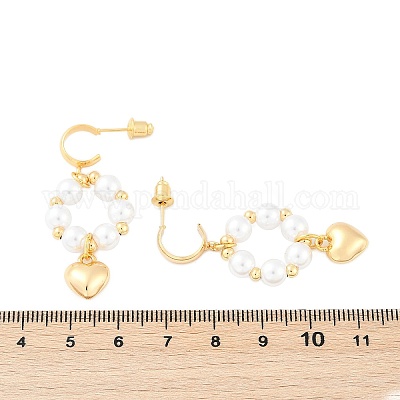 Серьги-гвоздики из латуни и АБС-пластика с жемчугом EJEW-U040-19G-1