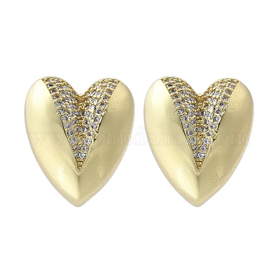 Женские серьги-гвоздики из латуни с микропаве и прозрачным кубическим цирконием EJEW-F363-06G-1