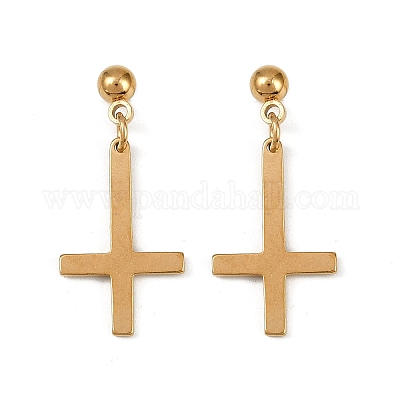 Перевернутый крест 201 серьги-гвоздики из нержавеющей стали EJEW-P314-01A-G-1