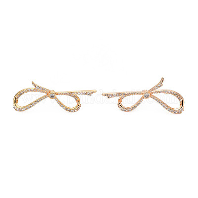 Серьги-гвоздики с бантом из прозрачного кубического циркония EJEW-S199-25G-NF-1