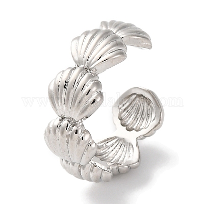 Кольца-манжеты из латуни с покрытием в форме ракушки для женщин RJEW-S242-04P-1