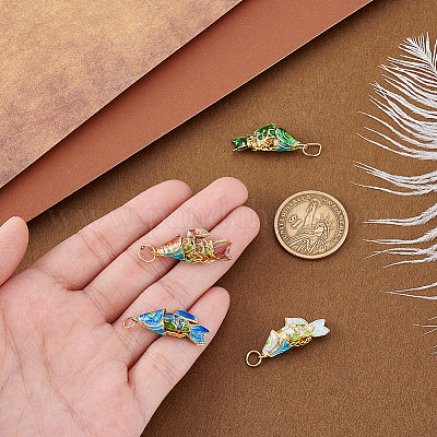 4 шт. 4-х цветные латунные подвески в технике перегородчатой эмали KK-GA0002-33-1