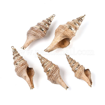 Подвески из натуральных морских ракушек с позолоченной латунной окантовкой BSHE-T014-20-1