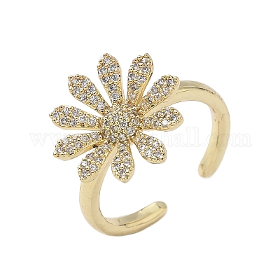 Открытые кольца манжеты из латуни с микропаве и кубическим цирконием RJEW-H256-06G-1