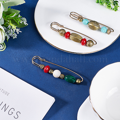 3 шт. 3 стиля пластиковых брошей-булавок с бусинами JEWB-GF0001-39-1