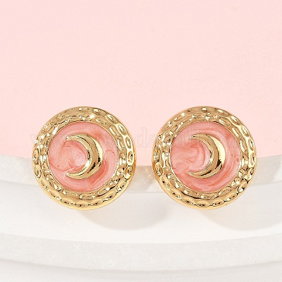 Плоские круглые серьги-гвоздики из нержавеющей стали 304 с эмалью и луной STAS-D368-03G-1