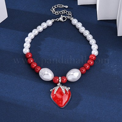 Браслеты с подвесками из прозрачного кубического циркония из клубничной латуни с микропаве BJEW-G740-04P-1