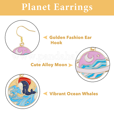 5 пара 5-х видов серег с подвесками в форме планеты из сплава с позолоченной эмалью и железными булавками EJEW-AB00045-1