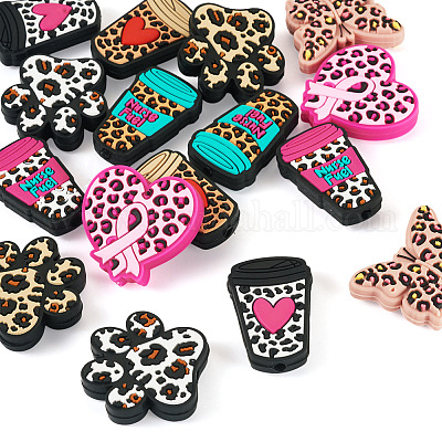 16 шт. 8 стильных силиконовых бусин с леопардовым принтом SIL-TA0002-69-1