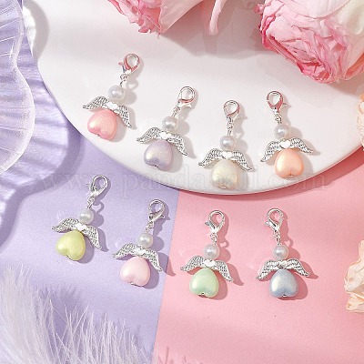 Подвеска в форме сердца ангела из акрила и стекла с жемчугом HJEW-JM02366-1