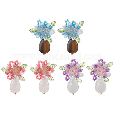 Серьги-гвоздики из цветочного стекла ручной работы EJEW-MZ00449-1