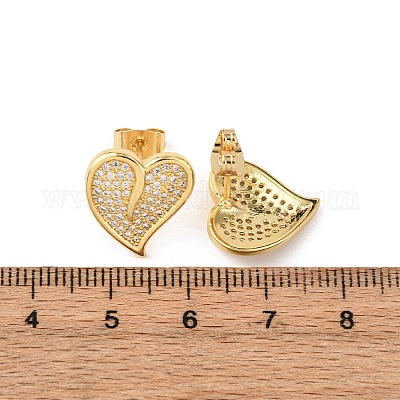 Сердце из латуни микро проложить кубического циркония серьги стержня EJEW-B153-19G-02-1