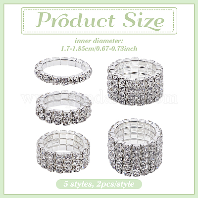 10 шт. 5 стиля регулируемых колец из сплава со стразами для женщин RJEW-ME0001-02S-1