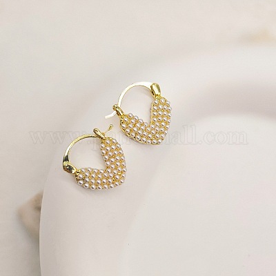 Серьги-кольца из пластика с имитацией жемчуга в форме сердца из цинкового сплава FS-WGA8358-01-1