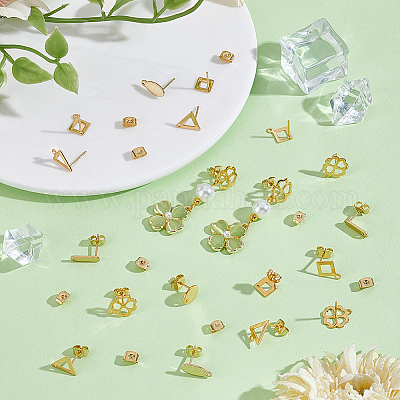 80 шт. 8 стиля 201 нержавеющая сталь серьги-гвоздики с отверстием EJEW-GA0001-07G-1