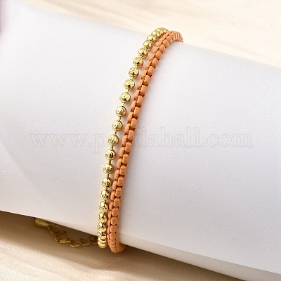 Браслеты из латунных бусин в два ряда BJEW-U040-02G-02-1