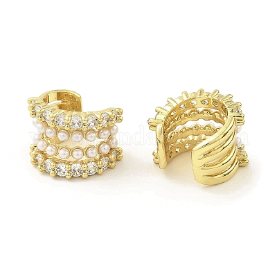 Серьги-каффы из латуни с микропаве и кубическим цирконием EJEW-H117-10G-1