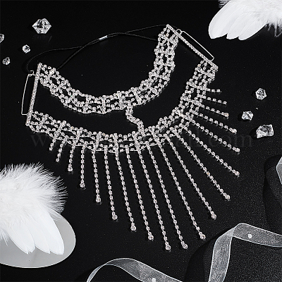 Маска для глаз с кисточками из цепочек из сплава страз для женщин AJEW-WH0258-810S-1